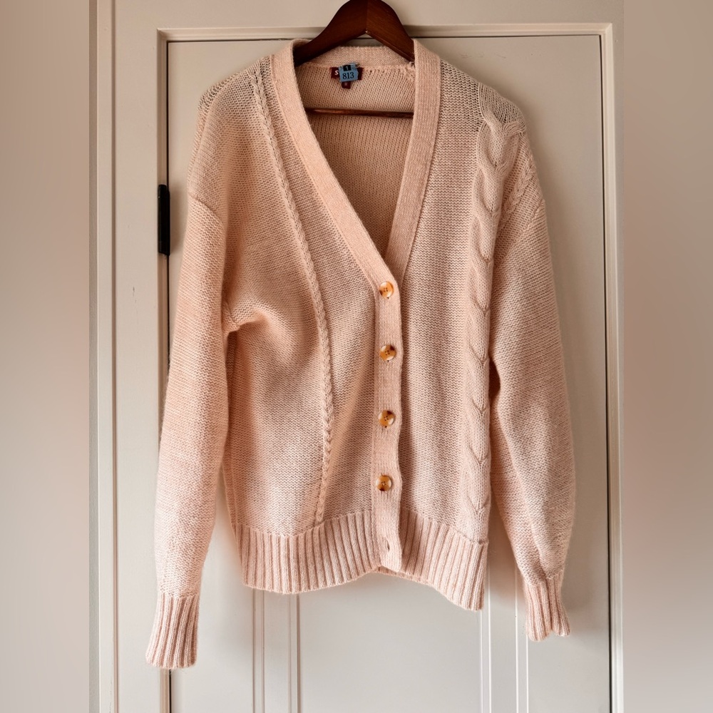 STAUD Blake Cable Knit Cardigan Wool Size M Sweater - Picture 6 of 6